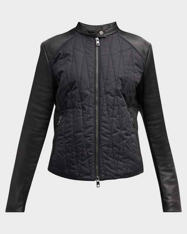 Quilted Nylon & Leather Moto Jacket